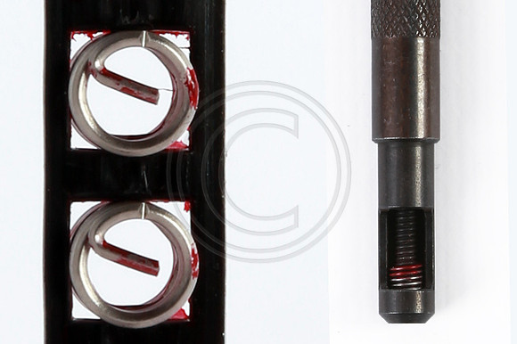 Wire insert strip with tool on white background